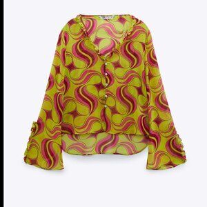 ZARA GEOMETRIC PRINTED BLOUSE Size S NEW WITH TAG!